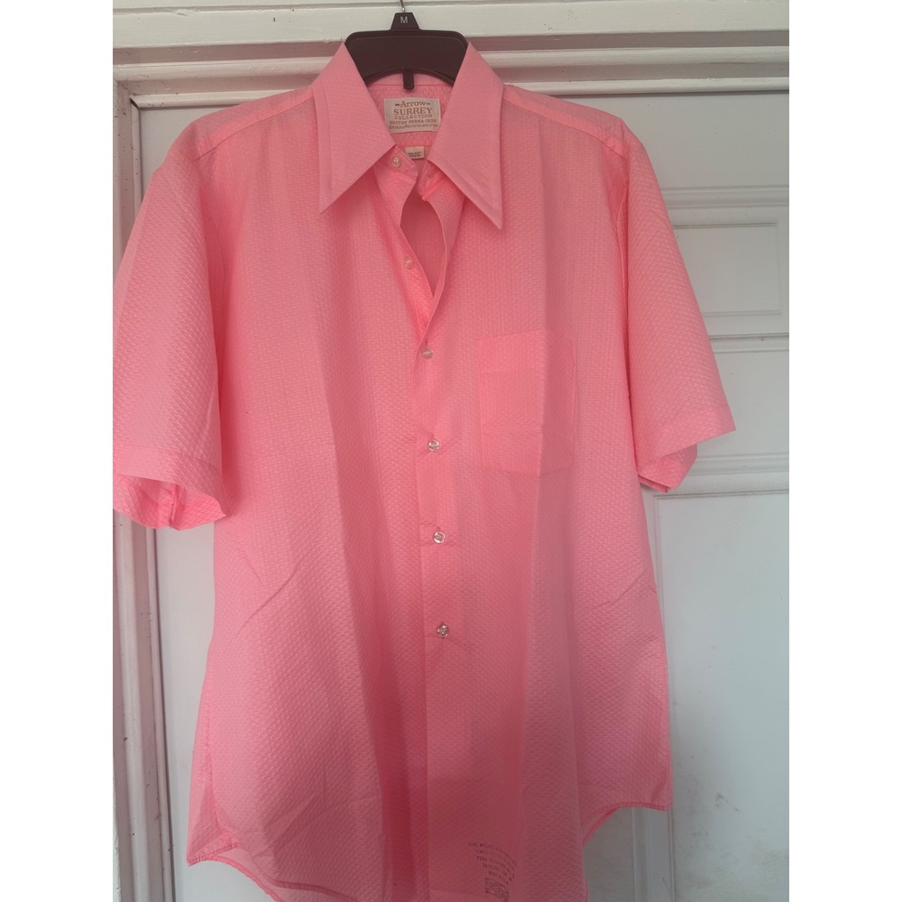 Vintage ArrowSurrey DectonPermaIron Peach/salmon Diamond Weave ShirtMens 16 USA